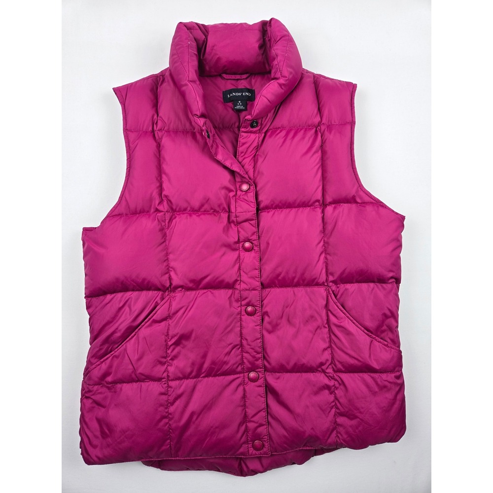 Lands' End Women's Down Puffer Vest Pink Magenta Size Small 6–8 Snap Front